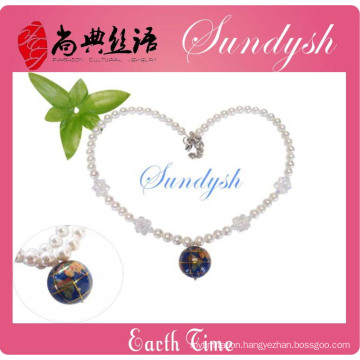 Novelty Sparkling Crystal Ball Pearl Beads Earth Pendant Necklace